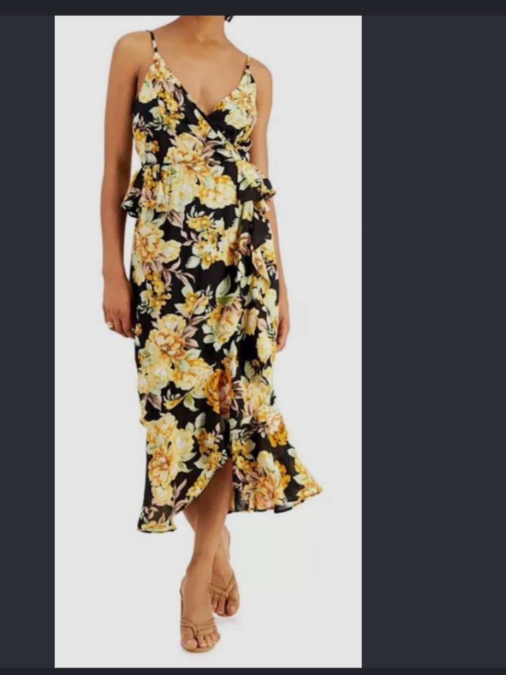Nwt Bardot Women Black V-Neck Floral-Print Ruffled Midi Dress fall $140 party